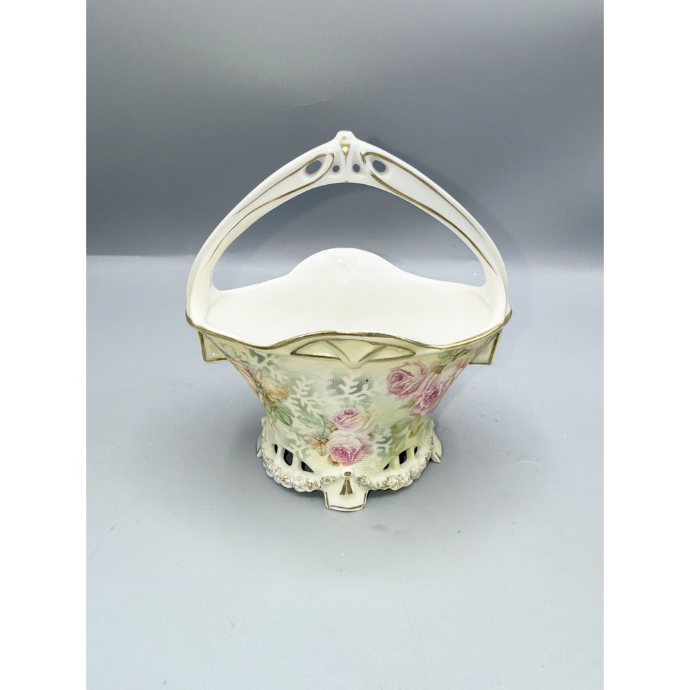 Royal Bayreuth Bavaria Antique Porcelain Floral Basket Hand Painted Gold Trim‎ - Picture 2 of 5